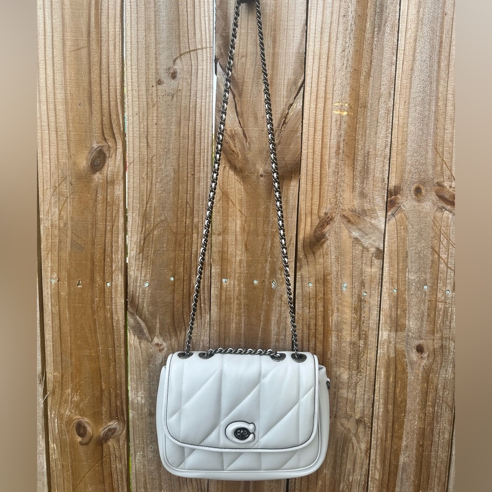 Coach Gray Quilted Shoulder Bag with Chain-Link Strap - Picture 7 of 7